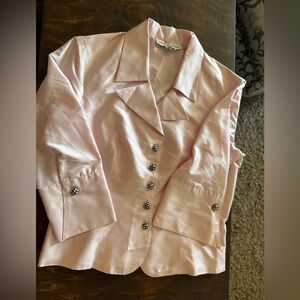 MARISA BARATELLI pink plaid buttons  Collared Thai 100% Silk  3/4 Sleeve Size 6